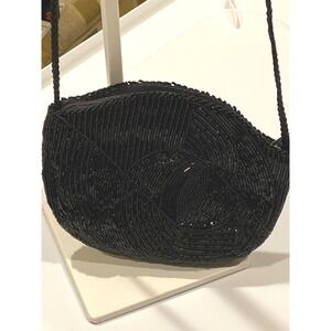 Beaded Satin Evening Bag Clutch Purse Black Formal Party‎ Handbag Prom Wedding